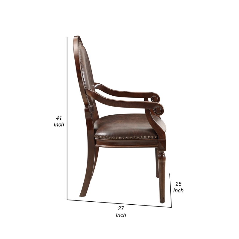 Alder Desk Armchair- Dark Brown Faux Leather- Solid Wood and Foam