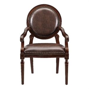 Alder Desk Armchair- Dark Brown Faux Leather- Solid Wood and Foam