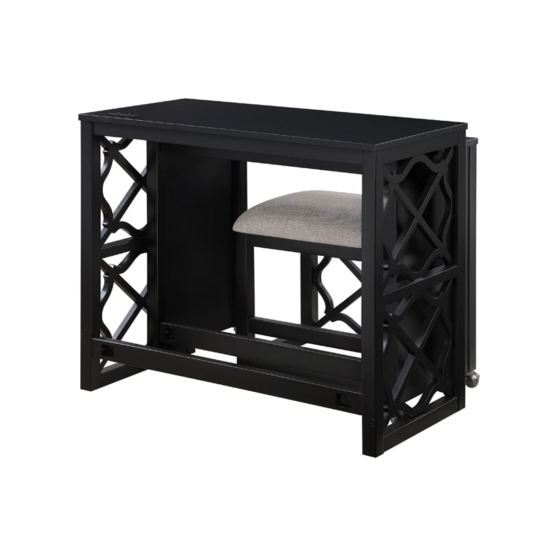 Syna 3 Piece Nesting Desk and Stool Set- Black Wood- Gray Polyester