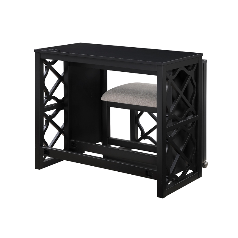 Syna 3 Piece Nesting Desk and Stool Set- Black Wood- Gray Polyester