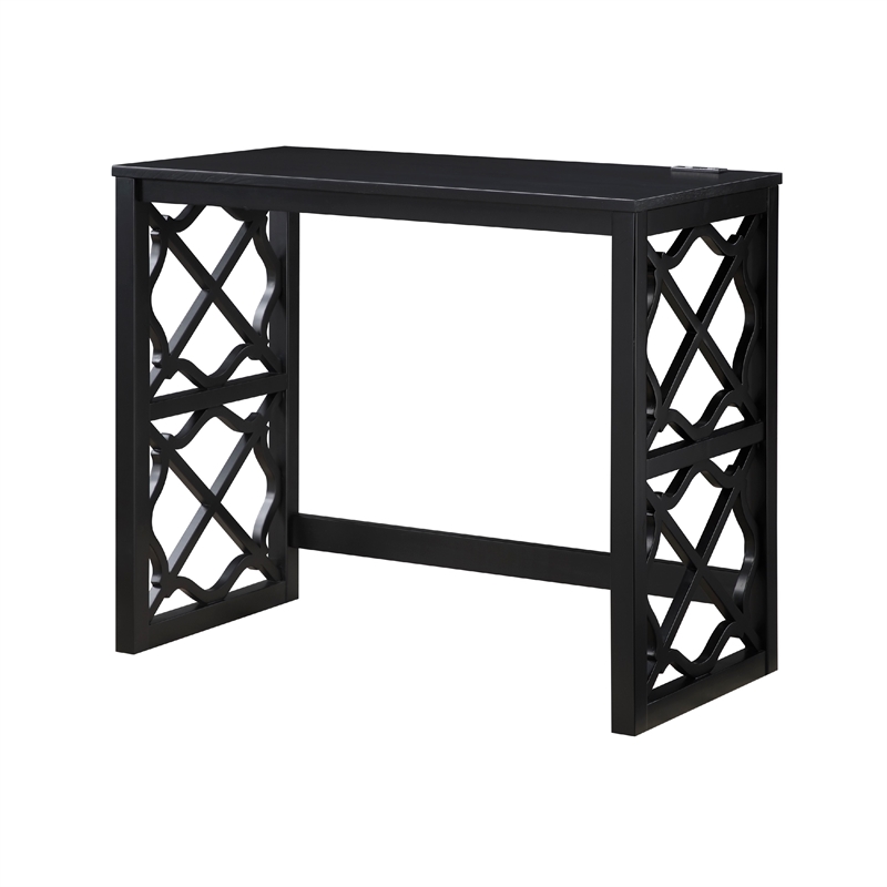 Syna 3 Piece Nesting Desk and Stool Set- Black Wood- Gray Polyester