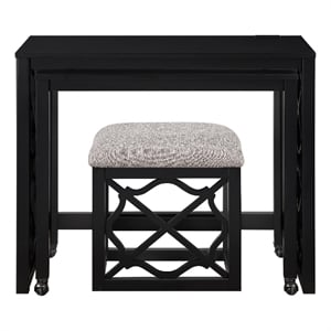Syna 3 Piece Nesting Desk and Stool Set- Black Wood- Gray Polyester