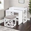 Syna 3 Piece Nesting Desk and Stool Set- White Wood- Gray Polyester