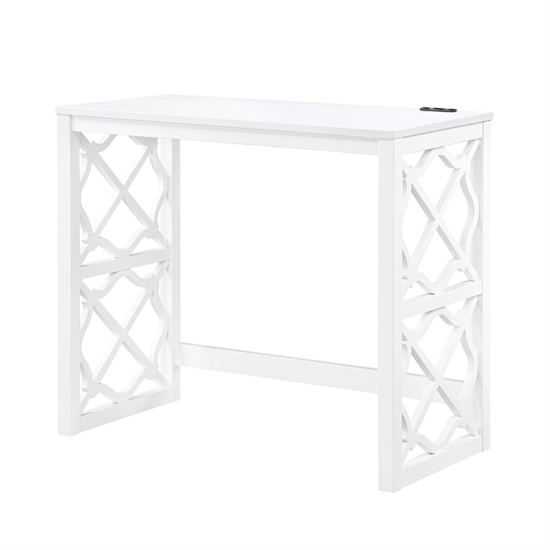 Syna 3 Piece Nesting Desk and Stool Set- White Wood- Gray Polyester