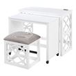 Syna 3 Piece Nesting Desk and Stool Set- White Wood- Gray Polyester