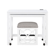 Syna 3 Piece Nesting Desk and Stool Set- White Wood- Gray Polyester