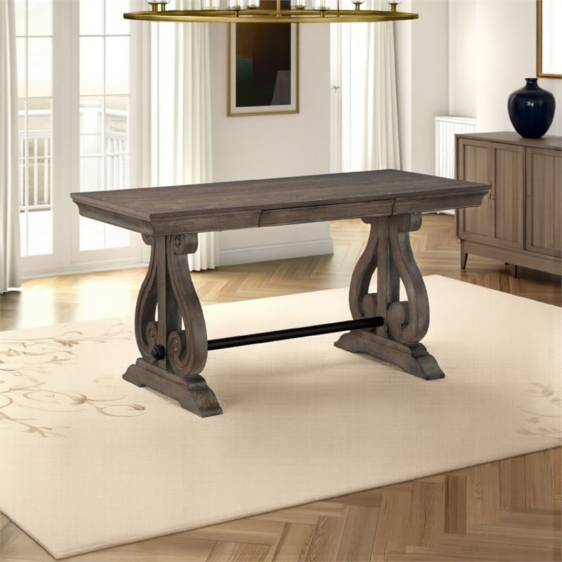 Luon Writing Desk- Traditional Classy Dark Oak Brown Veneer-  60 Inch