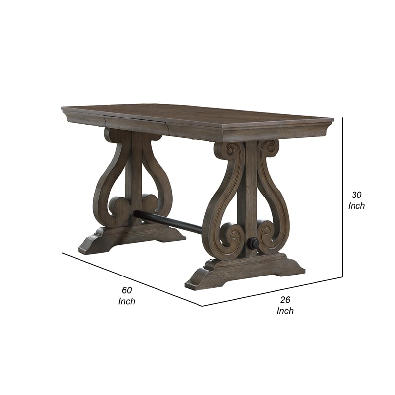Luon Writing Desk- Traditional Classy Dark Oak Brown Veneer-  60 Inch