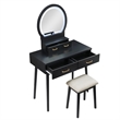 Anvy Vanity Desk Set with Mirror and Stool- 4 Drawers- Black Wood