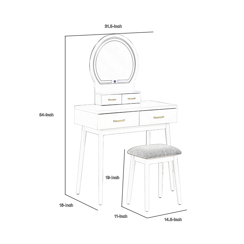 Anvy Vanity Desk Set with Mirror and Stool- 4 Drawers- Black Wood