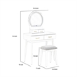 Anvy Vanity Desk Set with Mirror and Stool- 4 Drawers- Black Wood