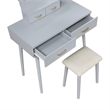 Anvy Vanity Desk Set with Mirror and Stool- 4 Drawers- Gray Wood