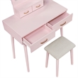 Anvy Vanity Desk Set with Mirror and Stool- 4 Drawers- Pink Wood