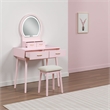 Anvy Vanity Desk Set with Mirror and Stool- 4 Drawers- Pink Wood