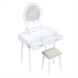 Anvy Vanity Desk Set with Mirror and Stool- 4 Drawers- White Wood