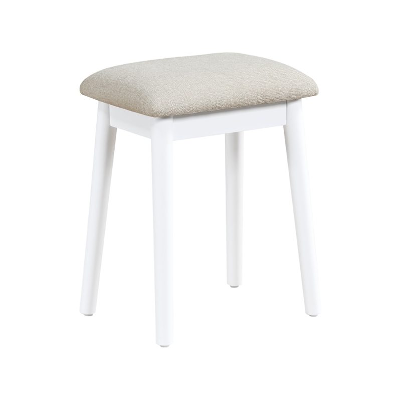 Anvy Vanity Desk Set with Mirror and Stool- 4 Drawers- White Wood