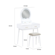 Anvy Vanity Desk Set with Mirror and Stool- 4 Drawers- White Wood