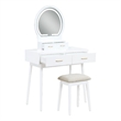 Anvy Vanity Desk Set with Mirror and Stool- 4 Drawers- White Wood