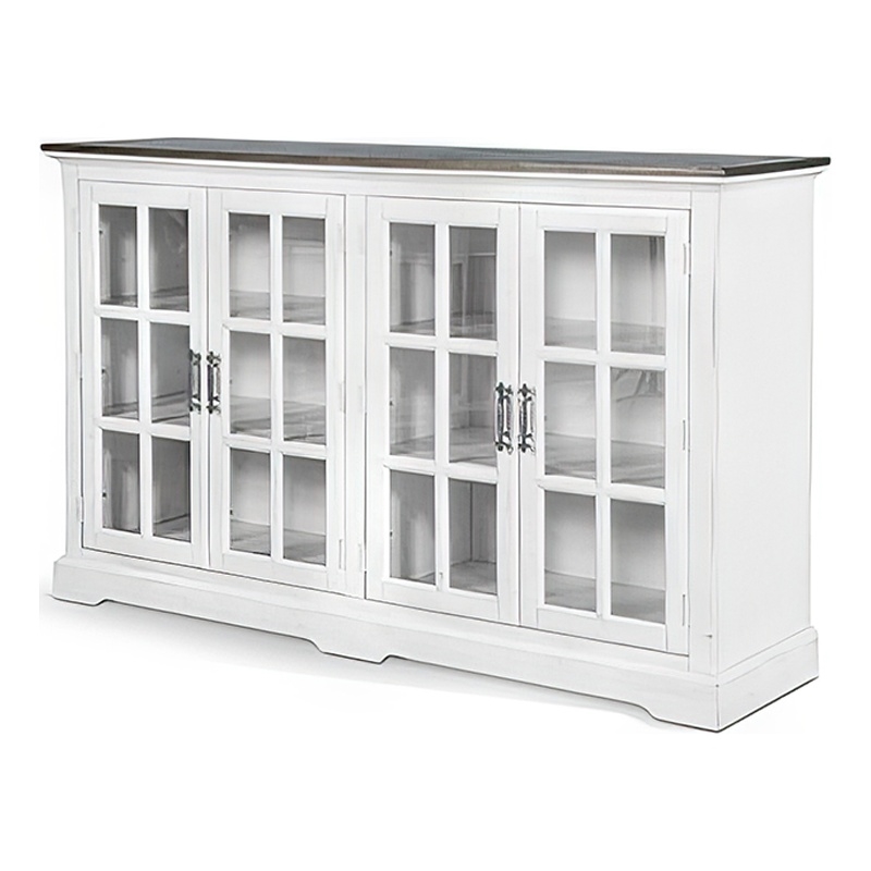 Orso Sideboard Buffet Console- 2 Double Door Cabinet- White- Brown