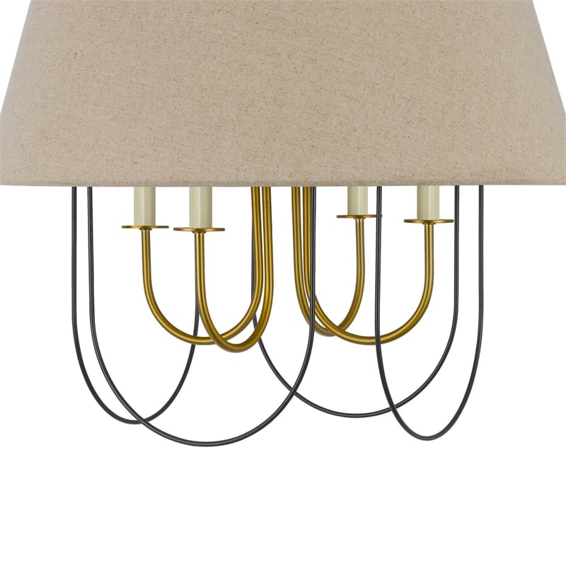 Pomy 24 Inch Chandelier-Hardback Burlap Shade-Gold Black Metal