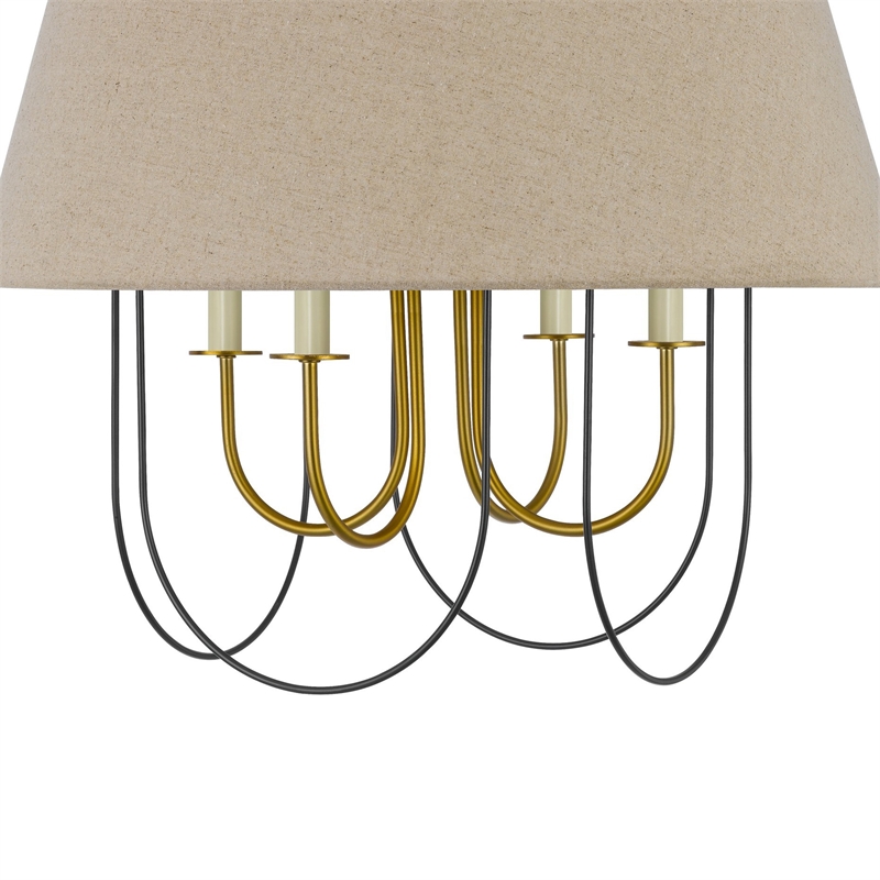 Pomy 24 Inch Chandelier-Hardback Burlap Shade-Gold Black Metal