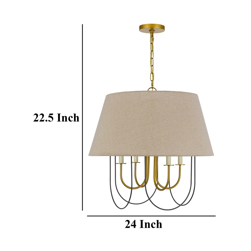 Pomy 24 Inch Chandelier-Hardback Burlap Shade-Gold Black Metal
