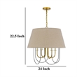 Pomy 24 Inch Chandelier-Hardback Burlap Shade-Gold Black Metal