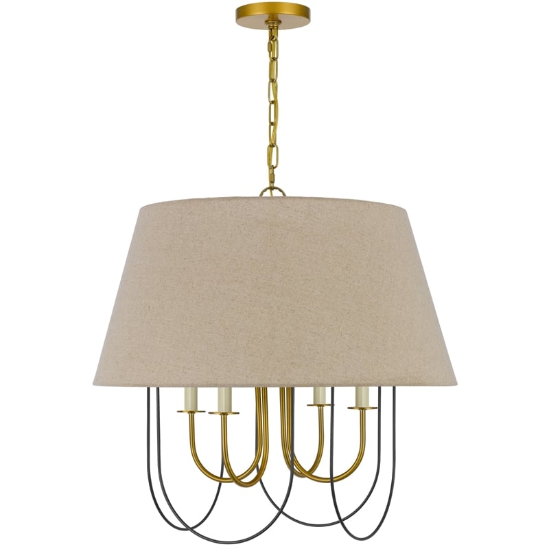 Pomy 24 Inch Chandelier-Hardback Burlap Shade-Gold Black Metal