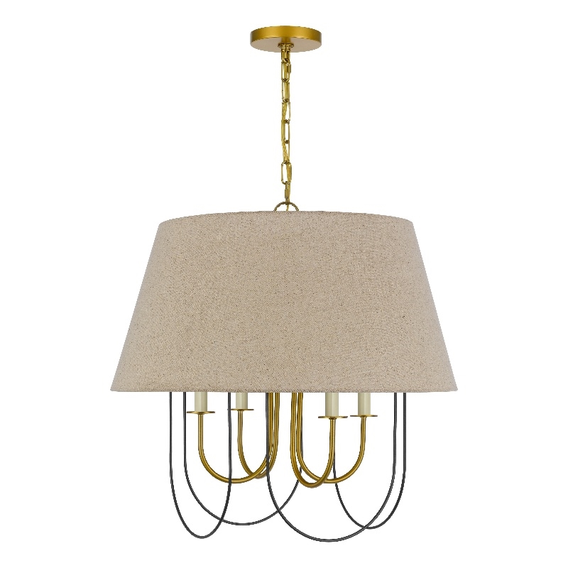 Pomy 24 Inch Chandelier-Hardback Burlap Shade-Gold Black Metal