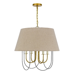 Pomy 24 Inch Chandelier-Hardback Burlap Shade-Gold Black Metal