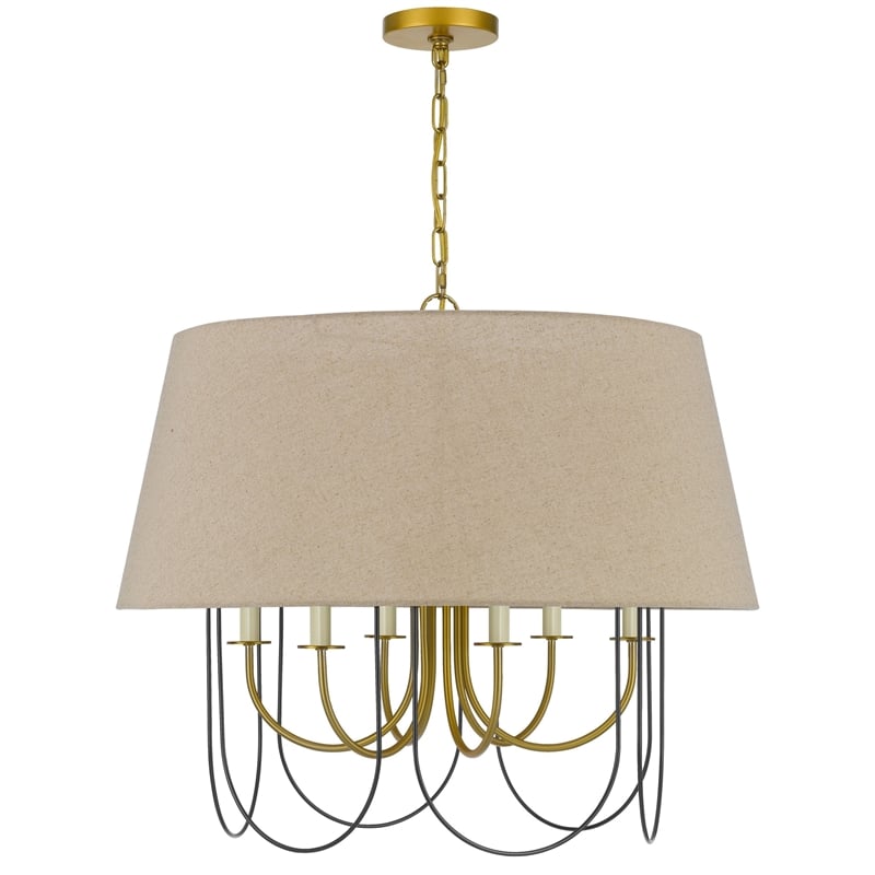 Pomy 28 Inch Chandelier-Hardback Burlap Shade-Gold Black Metal