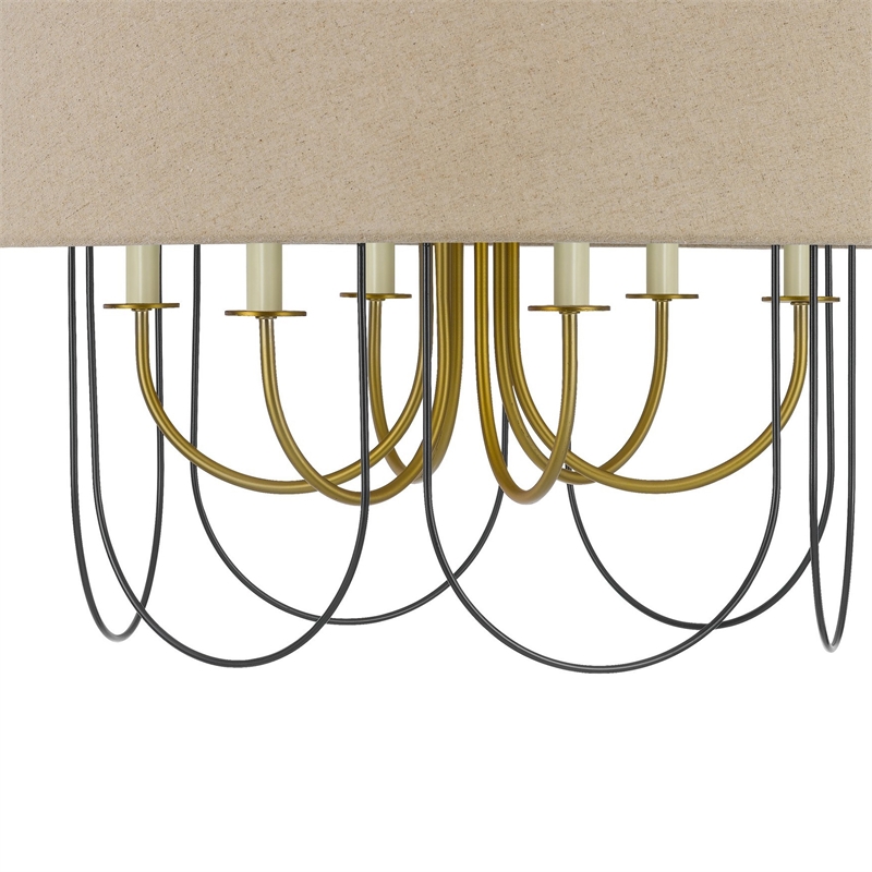 Pomy 28 Inch Chandelier-Hardback Burlap Shade-Gold Black Metal