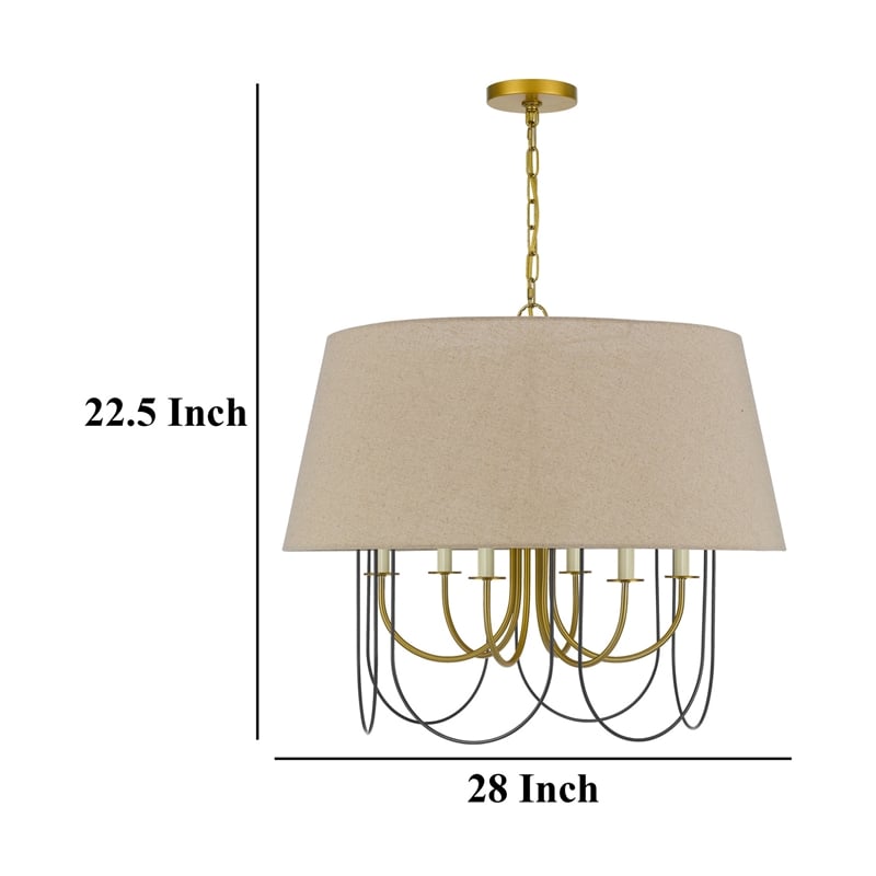 Pomy 28 Inch Chandelier-Hardback Burlap Shade-Gold Black Metal