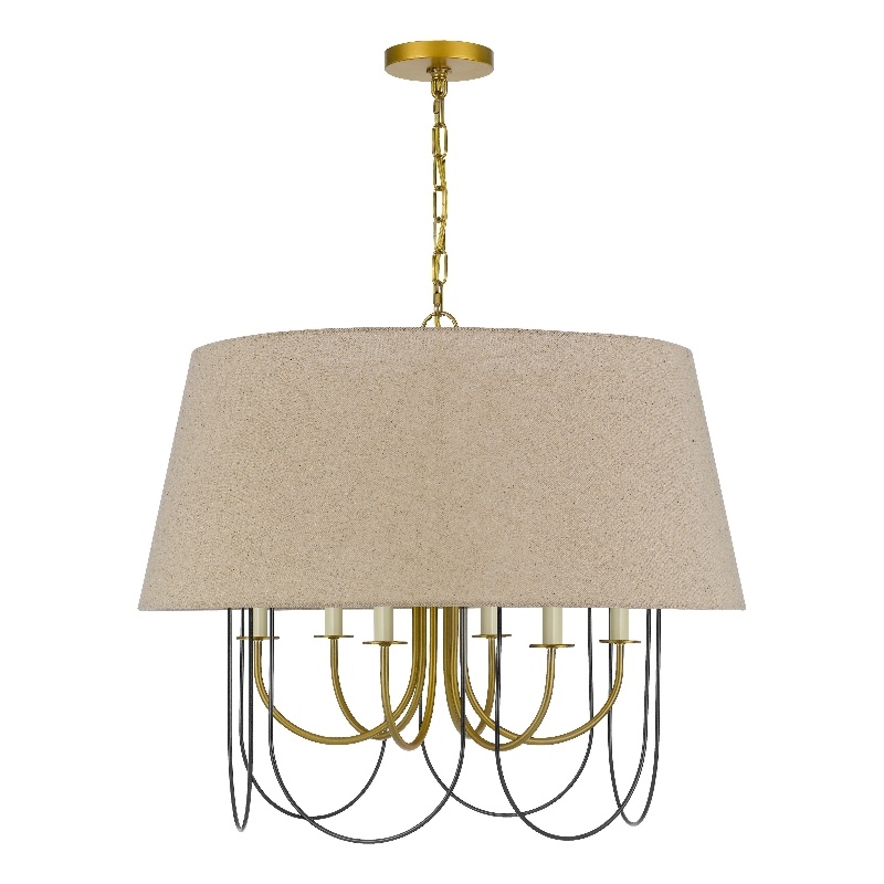 Pomy 28 Inch Chandelier-Hardback Burlap Shade-Gold Black Metal