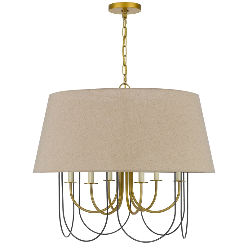 Pomy 28 Inch Chandelier-Hardback Burlap Shade-Gold Black Metal