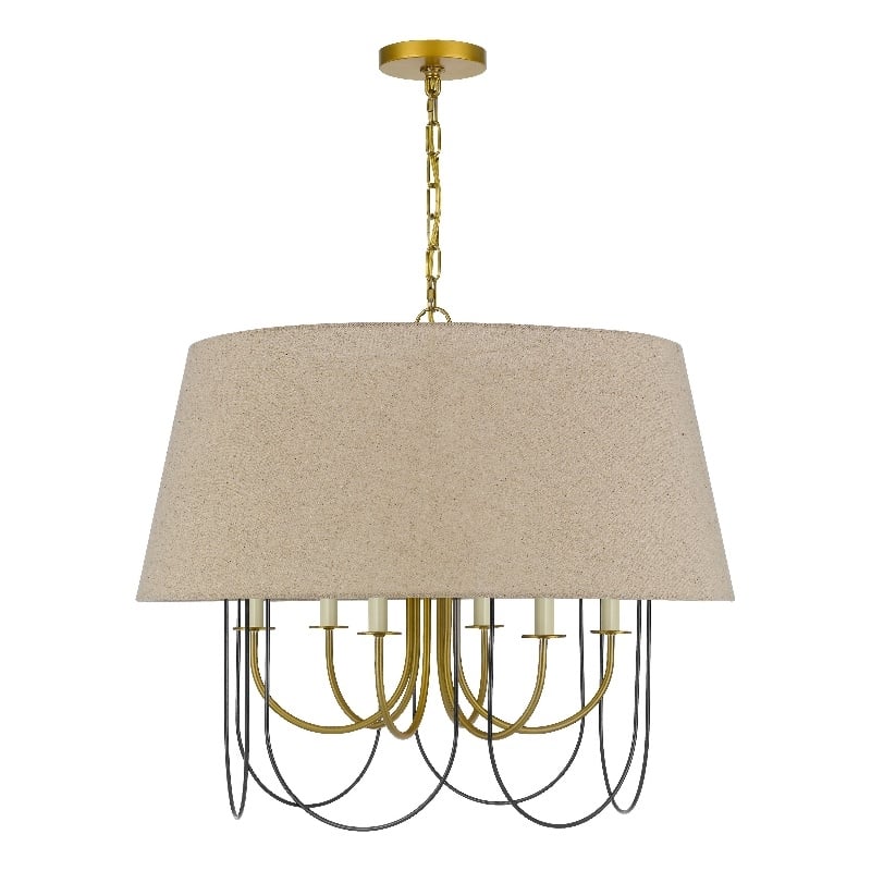 Pomy 28 Inch Chandelier-Hardback Burlap Shade-Gold Black Metal