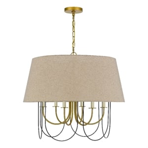 Pomy 28 Inch Chandelier-Hardback Burlap Shade-Gold Black Metal