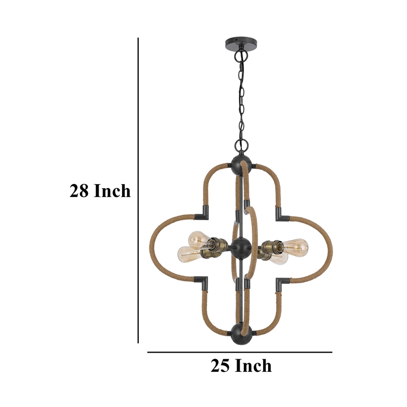 Gemo 25 Inch Chandelier-Crossed Clover Design-Brass Black Metal