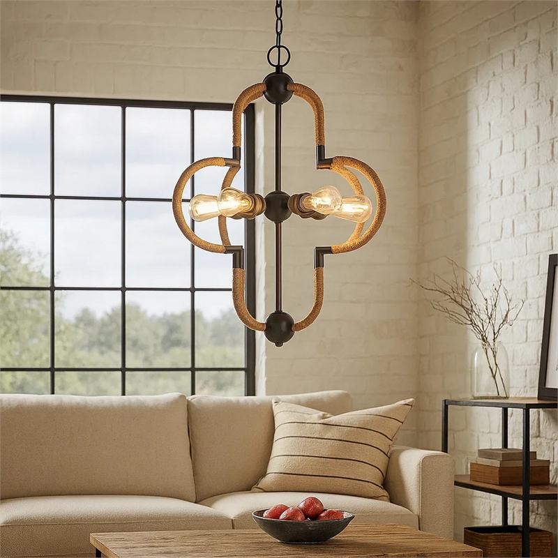 Gemo 25 Inch Chandelier-Crossed Clover Design-Brass Black Metal