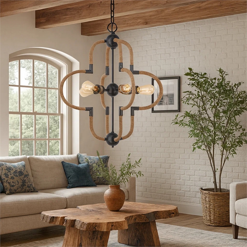 Gemo 25 Inch Chandelier-Crossed Clover Design-Brass Black Metal