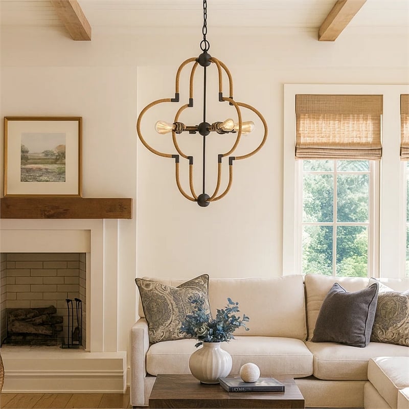 Gemo 36 Inch Chandelier-Crossed Clover Design-Brass Black Metal