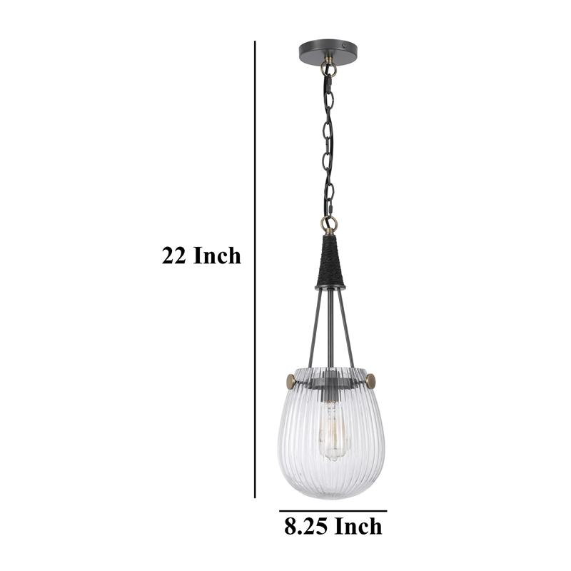 Cora 8 Inch Pendant Light w Gray Gold Chain-Fluted Raindrop Glass