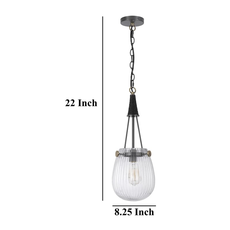 Cora 8 Inch Pendant Light w Gray Gold Chain-Fluted Raindrop Glass