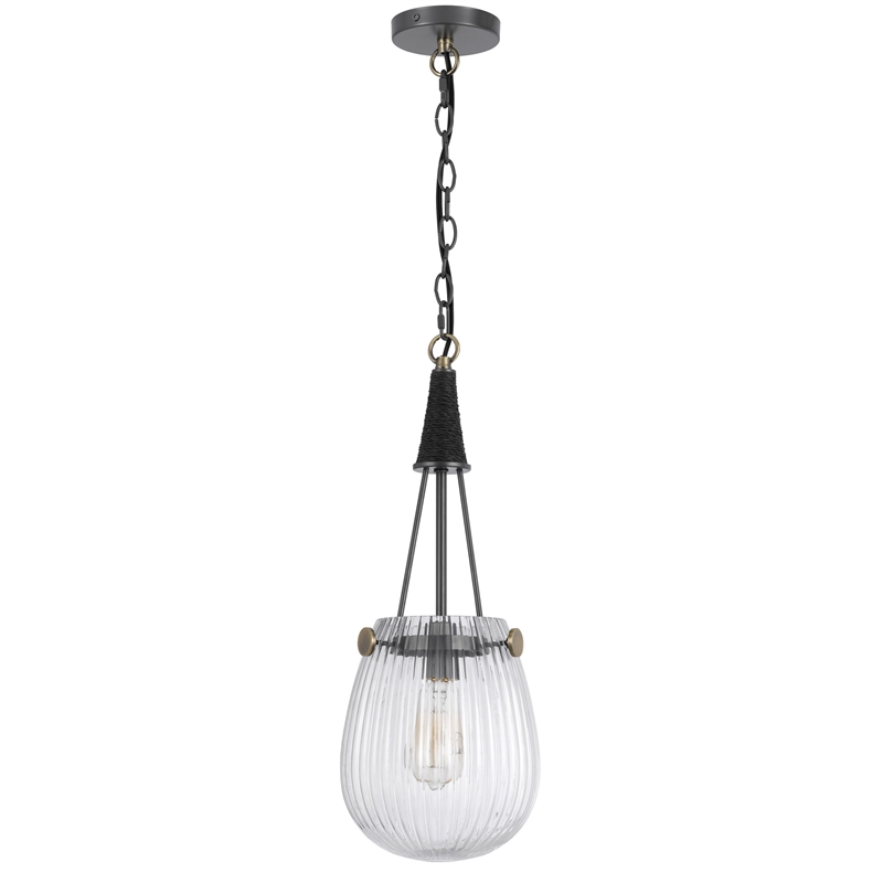 Cora 8 Inch Pendant Light w Gray Gold Chain-Fluted Raindrop Glass