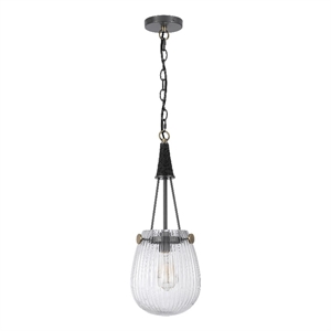 Cora 8 Inch Pendant Light w Gray Gold Chain-Fluted Raindrop Glass