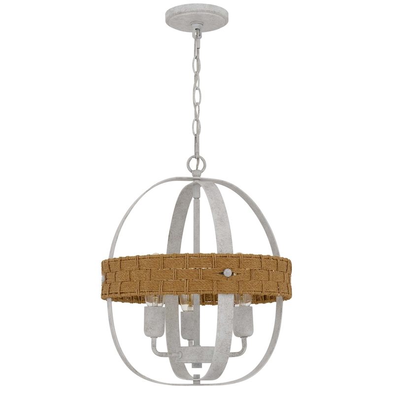 Baty Chandelier-3 Light Rustic Rattan-Round White Metal 18 Inch