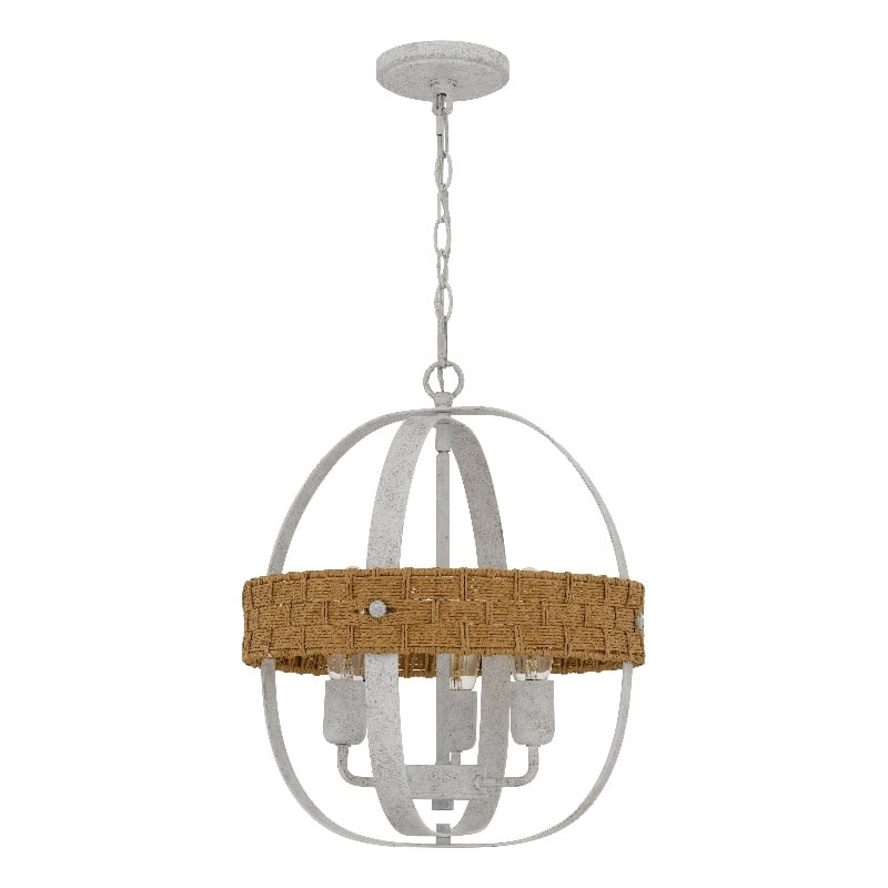 Baty Chandelier-3 Light Rustic Rattan-Round White Metal 18 Inch