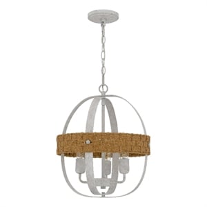 Baty Chandelier-3 Light Rustic Rattan-Round White Metal 18 Inch