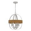 Baty Chandelier-3 Light Rustic Rattan-Round White Metal 18 Inch