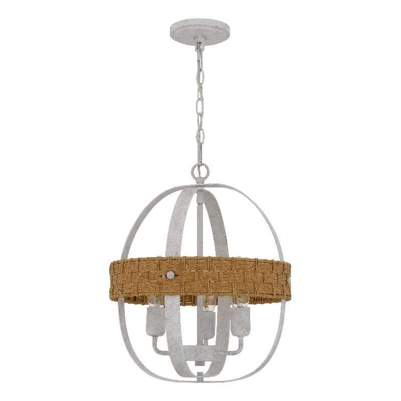 Baty Chandelier-3 Light Rustic Rattan-Round White Metal 18 Inch